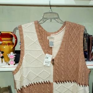 Women's St John's Bay Zippered Sleeveless Sweater Vest Size 2X Camel Heather NWT
